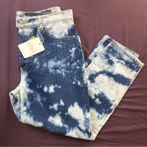 Acid Wash Jeans - Blue & White -L- Button Up Fly